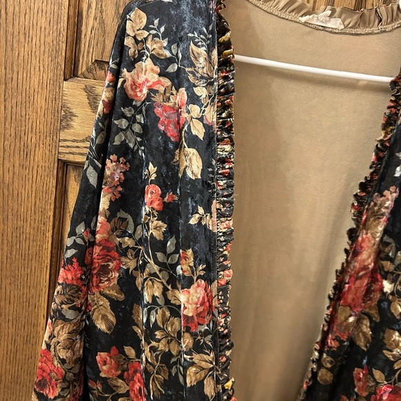 Easel Floral Velvet Multicolor Open Boho Women's Cardigan Medium - Picture 3 of 11